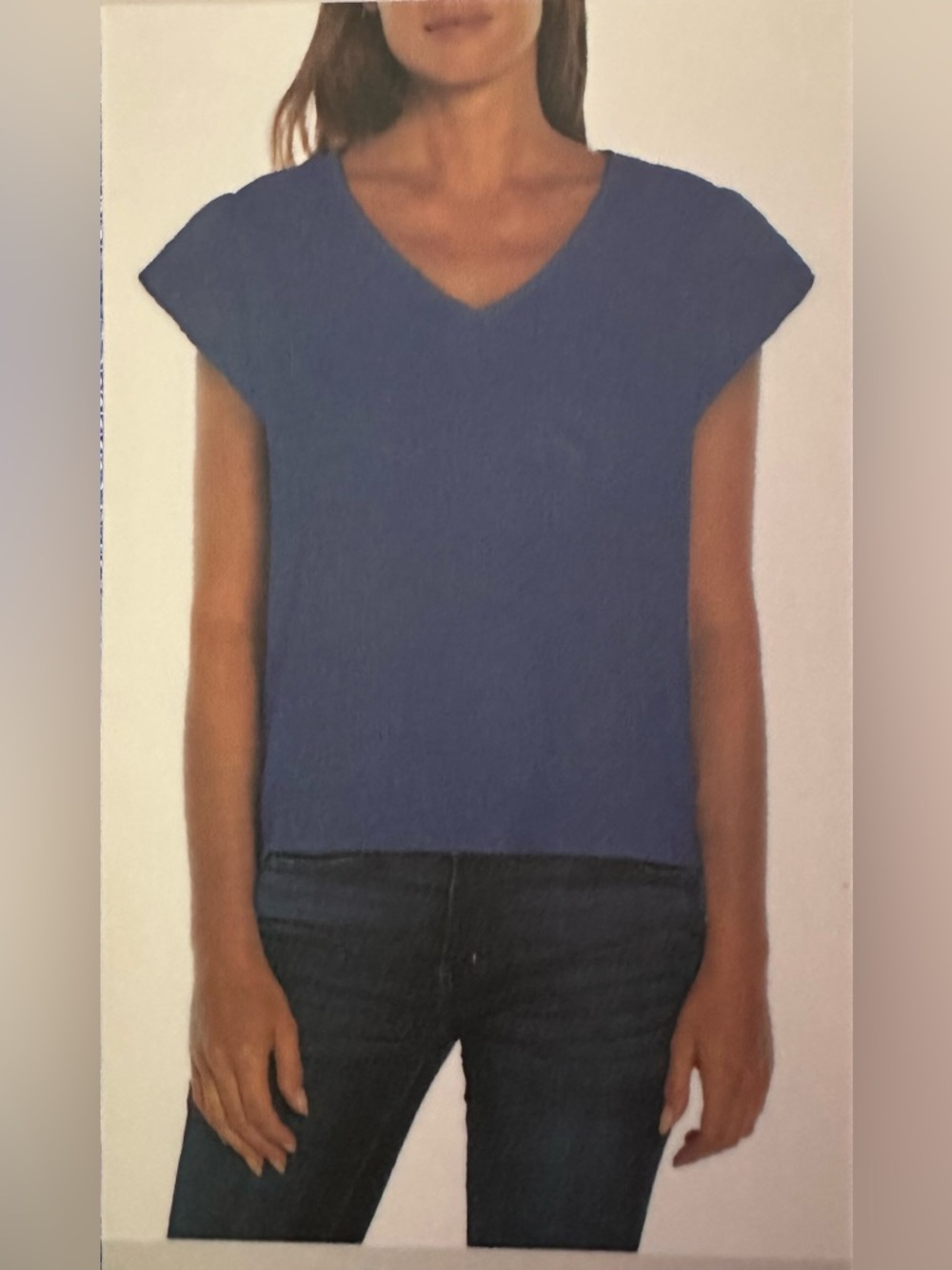 Three Dots Double Gauze Top Large Blue Cotton V-Neck Short Sleeve Relaxed‎ Fit